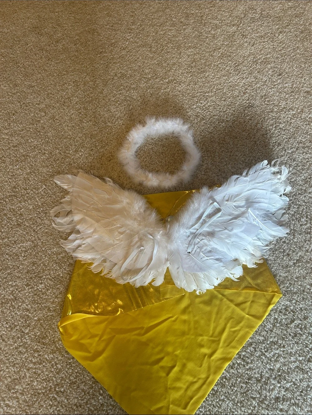 Kids Yellow Angel Costume Set with White Feather Wings and Halo